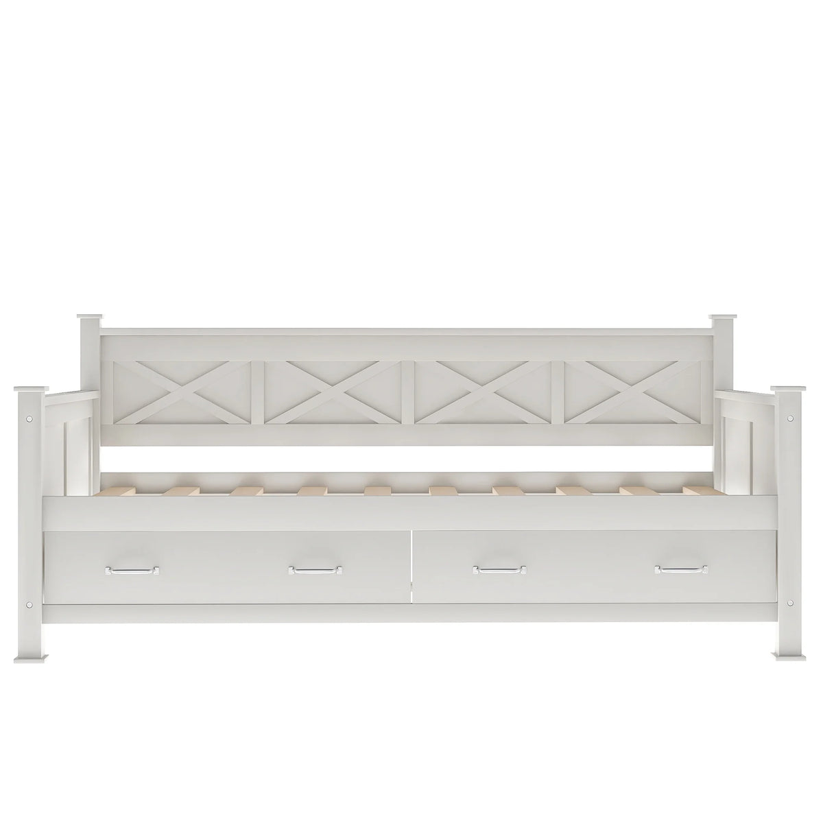 Euroco Twin Size Dayed with 2 Storage Drawers for Bedroom Low Profile Platform Bed, White