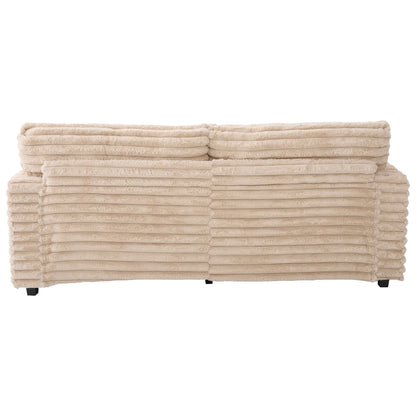 Oversized Double Chaise Lounge, Faux Fur Upholstered Deep Seat Sofa with 2 Pillows, 2 Cupholders, and Dual USB Ports