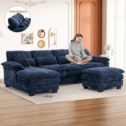 Rophefx 114.3" U Shaped Sectional Couches for Living Room,Cloud Couch,4 Seats Chenille Couch with Double Layer Cushion,Orange