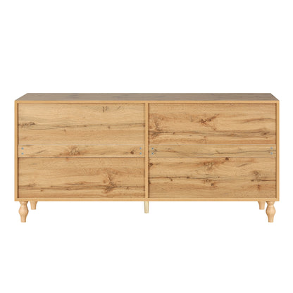 Aukfa 63" Large Accent Storage Cabinet TV Stand with Carved Door for Living Room,Entryway,Natural