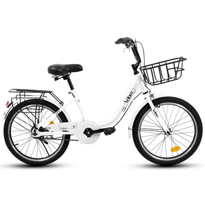 20 Inch Kids Bike for Boys Girls, 1 Speed Children Bicycle with Basket, Rear Seat, Chain Guard, Coaster Brake and V-Brake, Steel Frame Kids Bike for Ages 6-12 Years Old Birthday Gift, Purple