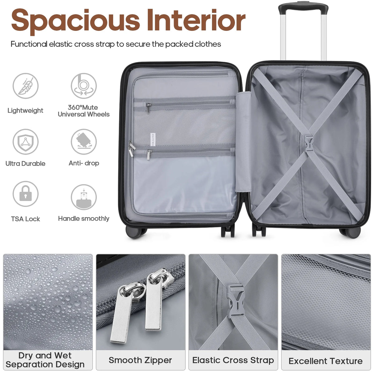 MIUSSE Luggage Sets 3 Piece, 20 Inch Carry On Luggage with Wheels, 100% PC Hardshell Suitcase with TSA Lock, Carry On Suitcases Airline Approved With Travel Backpack for Men Women
