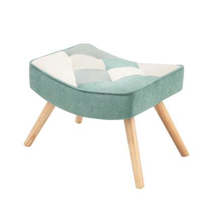 Modern Accent Chair with Solid Wood Legs and High Wing Backrest, Side Chair Set with Ottoman, Comfy Side Armchair for Living Room, Reading Room, Bedroom, Colorful Patchwork