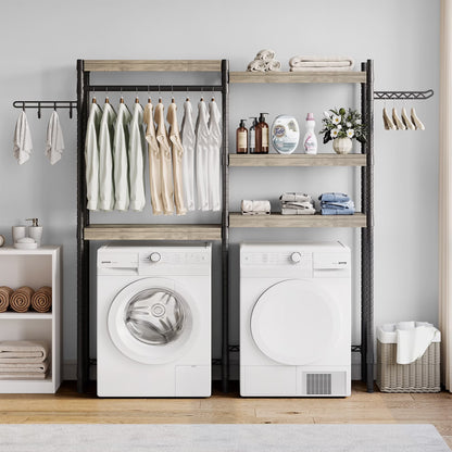 5 Tier Wood Over The Washer and Dryer Storage Shelf with Drying Clothes Racks Laundry Room Shelf Laundry Room Organization and Storage for Hanging Towels and Drying Clothes