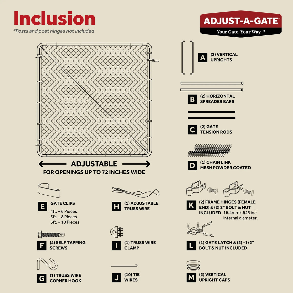 Adjust-A-Gate Fit-Right Chain Link Gate Kit with Square Corner Frame, Black