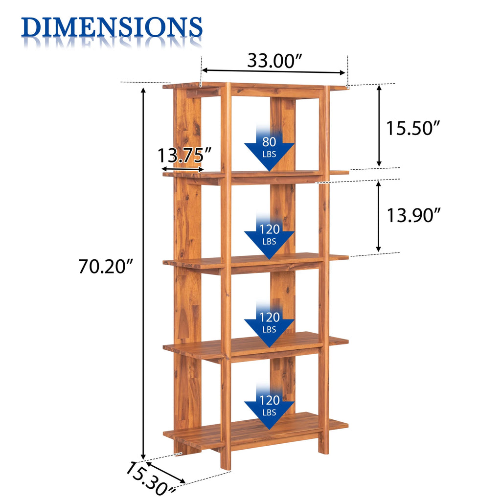 Christopher Knight Home 4-Tier Open Bookcase, 70.2" Solid Acacia Wood Modern Display Bookshelf, Ebonized Finish