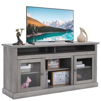 TV Stand for 65 Inch TV, Entertainment Center with Two Glass Barn Doors and Storage Cabinet Table, Farmhouse Style Media Console Table for Living Room(Coffee)
