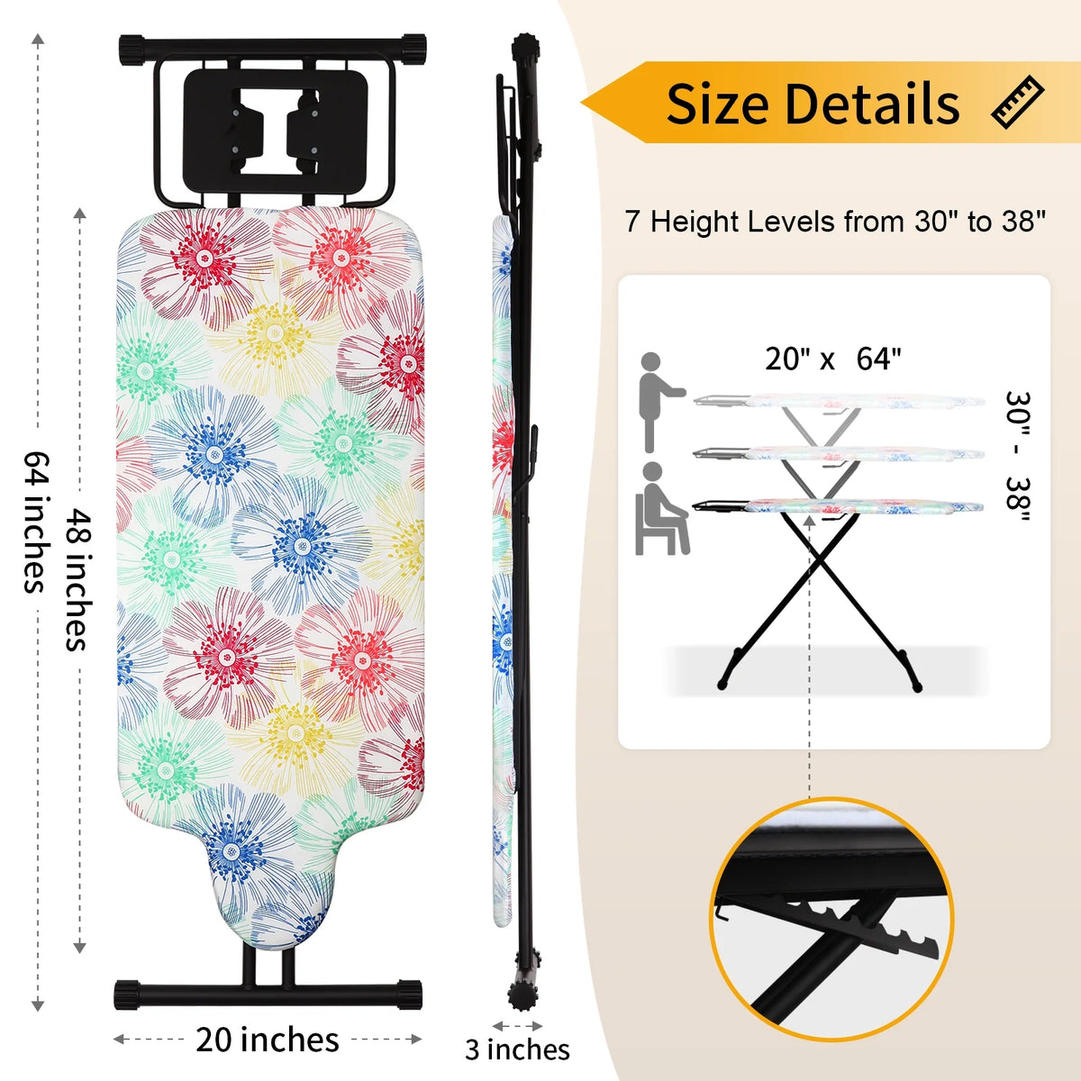 KDJ HOME Slieton Extra Large Ironing Board with Hang Rail, 20-Inch Wide