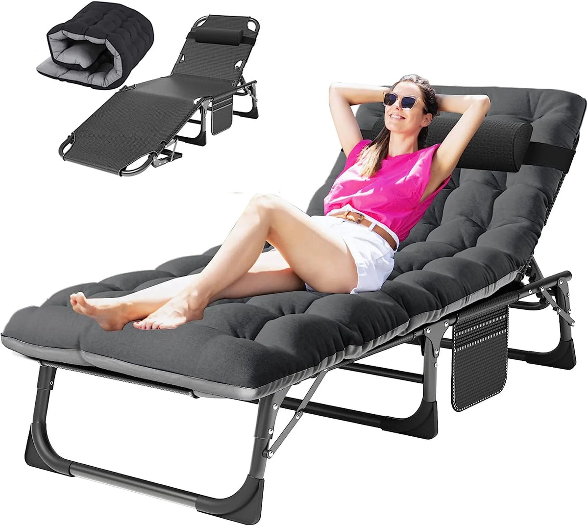 Slsy Folding Lounge Chair, 5-Position Adjustable Outdoor Reclining Chair, Folding Sleeping Bed Cot, Folding Chaise Lounge Chair for Pool Beach Patio Sunbathing