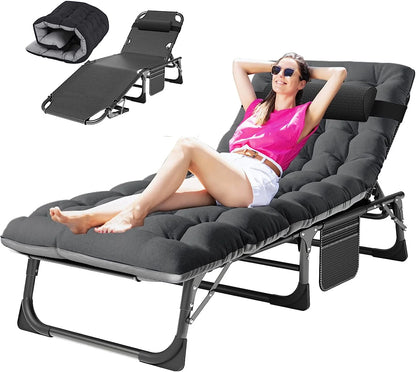 Slsy Folding Lounge Chair, 5-Position Adjustable Outdoor Reclining Chair, Folding Sleeping Bed Cot, Folding Chaise Lounge Chair for Pool Beach Patio Sunbathing