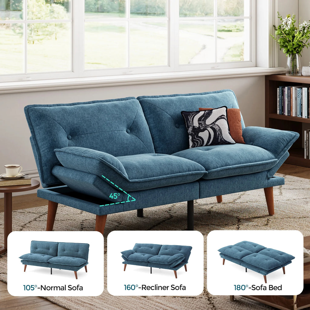Linsy Home 70" W Chenille Convertible Futon Sofa Bed with Adjustable Armrests, Green