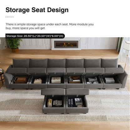 HONBAY Modular Sectional Sofa with Ottoman Oversized U Shaped Couch with Reversible Chaise Velvet Sleeper Modular Sofa Convertible Sectional Couch for Living Room, Grey