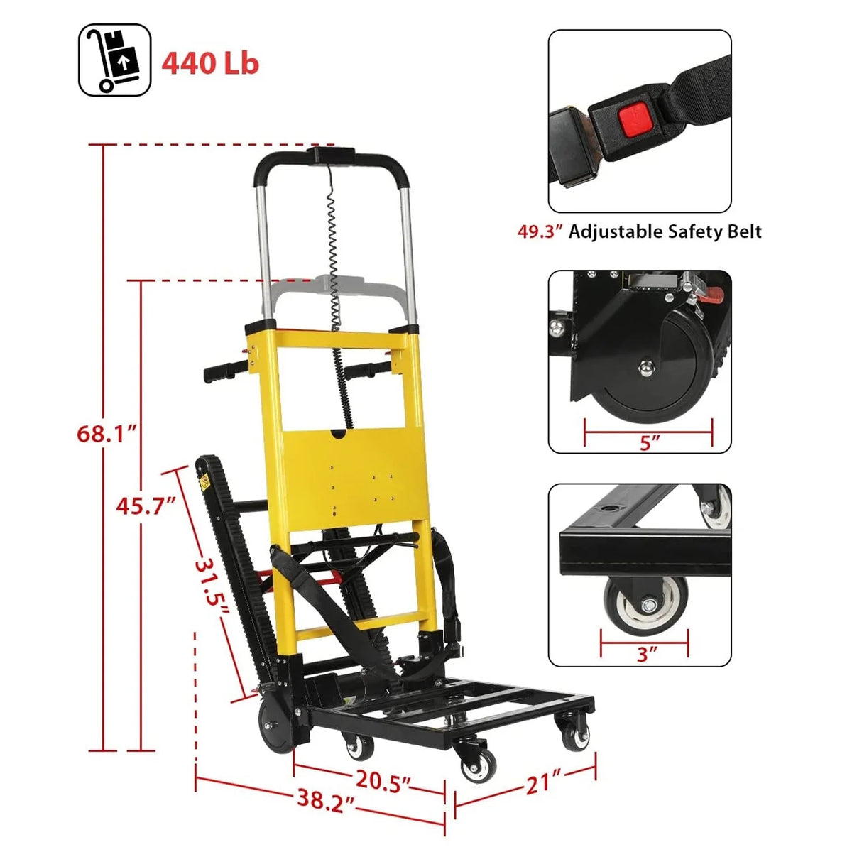 Rocita Electric Stair Climbing Truck, 441lb Load Heavy Duty Folding Stair Climber Dolly Moving Cart with 6 Wheels, Hand Truck Motor Battery Powered Truck