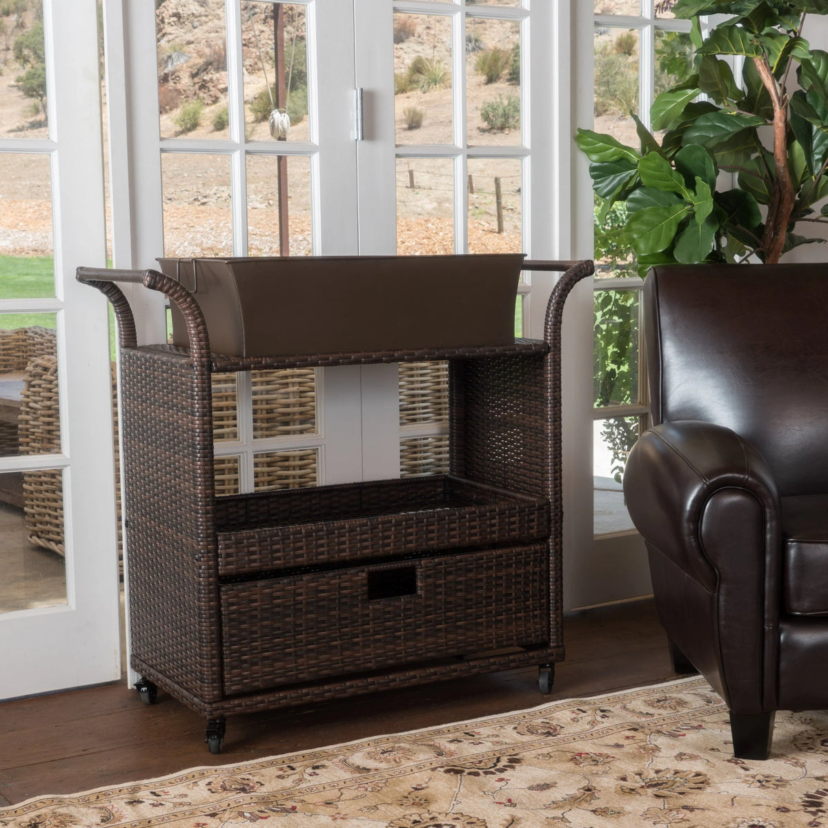 Brown Wicker Indoor Bar Cart