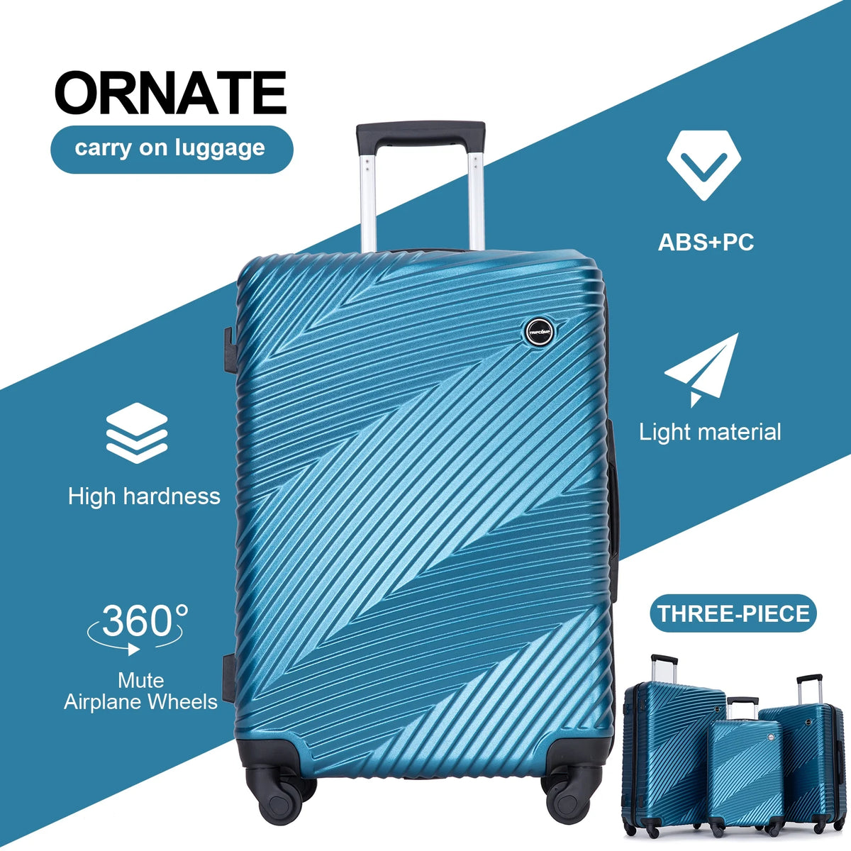 Tripcomp Luggage 3 Piece Set,Suitcase with Spinner Wheels Hardside Lightweight Luggage 20in24in28in.(Blue)