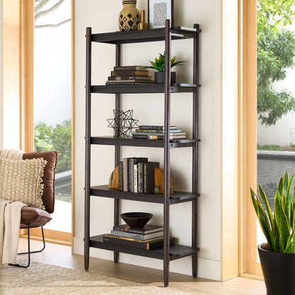 Better Homes & Gardens Springwood 5 Shelf Bookcase with Solid Wood Frame, Light Honey Finish