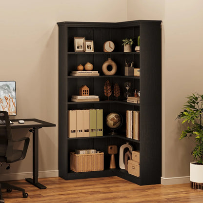 EuKer 5 Tier Corner Bookcase, L-Shaped Bookshelf with Large Storage Capacity for Living Room, Bedroom, Office (Half Panel, Retro Brown)