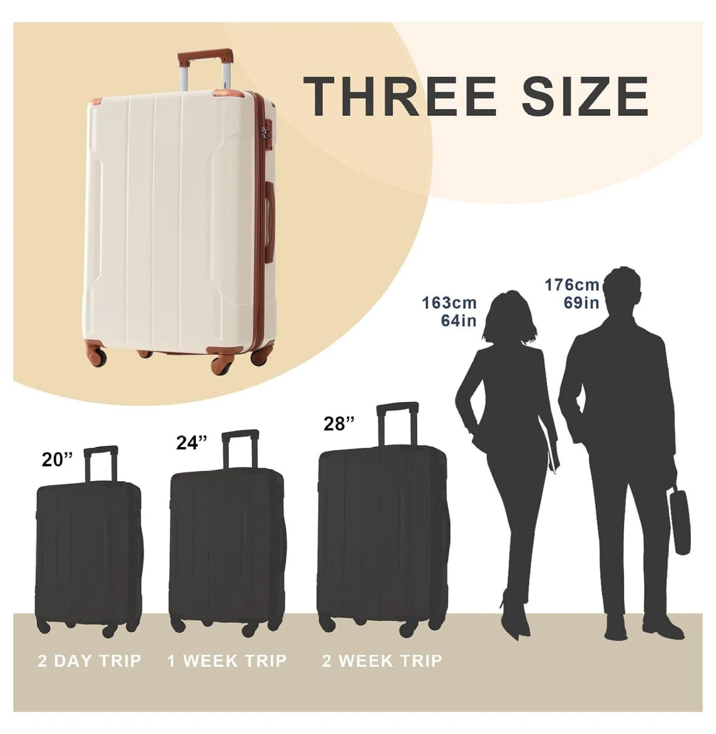 28 Inch Checked-Large Luggage with Wheels Aluminum Alloy Corner Hard Shell Suitcase TSA Luggage Suitcases for Travel Woman Men(White Brown) White Brown 28IN