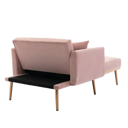 Velvet 2 in 1 Chaise Lounge Indoor Sleeper Chair, Convertible Chairs into Beds with 2 Pillows, Comfy Tufted Sleeper Chair for Bedroom, Living Room, Pink