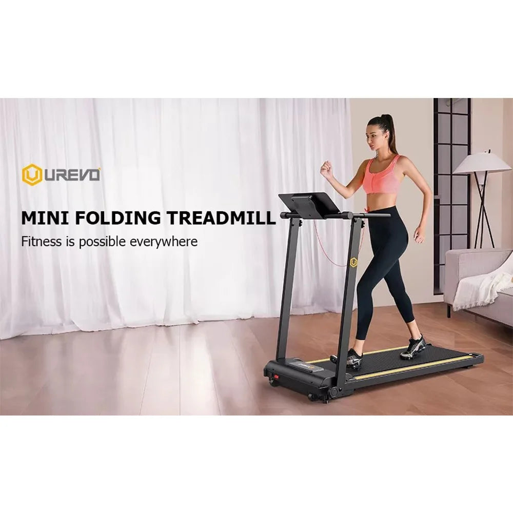 UREVO Folding Treadmill, 2.25HP Portable Mini Treadmills for Home Office, Compact Threadmill with 12 HIIT Modes, LCD Display, 265 lbs Capacity