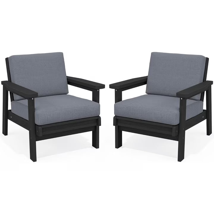JUSTLET Patio Furniture Sets,2 Pieces Outdoor Chairs With Gray Cushions, Black