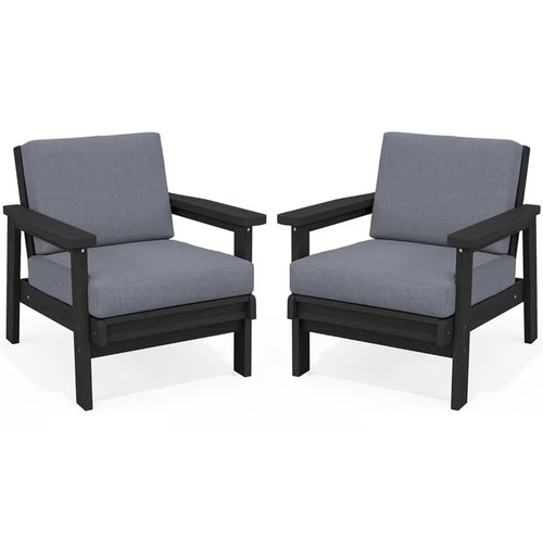 JUSTLET Patio Furniture Sets,2 Pieces Outdoor Chairs With Gray Cushions, Black