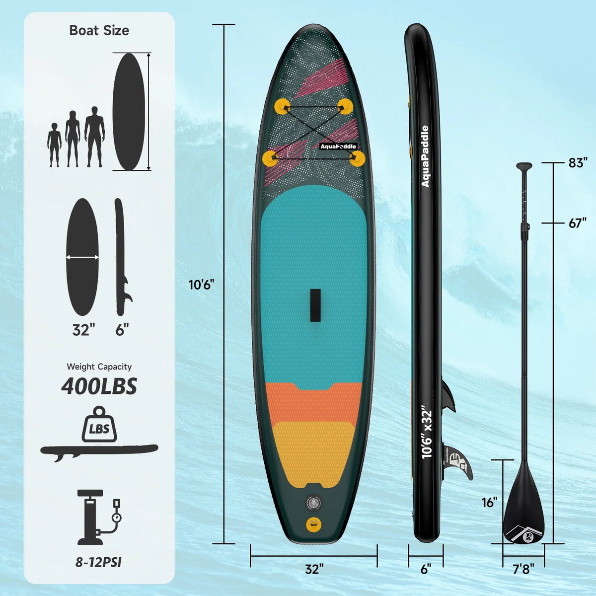 LNOW 10'6 Inflatable Stand Up Paddle Board  6' Thick SUP Paddle Board with Paddleboard Accessories Triple Action Pump