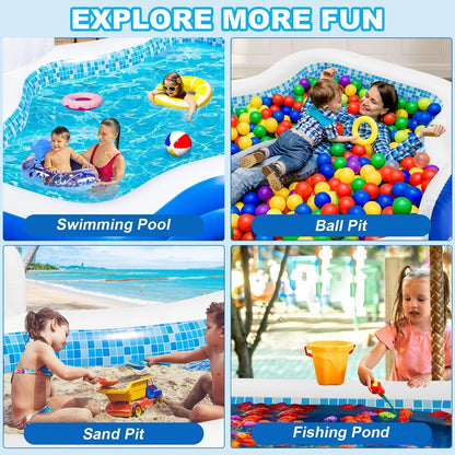 Large Inflatable Swimming Pool for Kids Adults, 121" X 90" X 22" Oversized Thickened Kiddie Pools Family Blow-Up Pool with Pump Seat, Inflatable Pools for Garden, Backyard, Indoor Outdoor Water Party