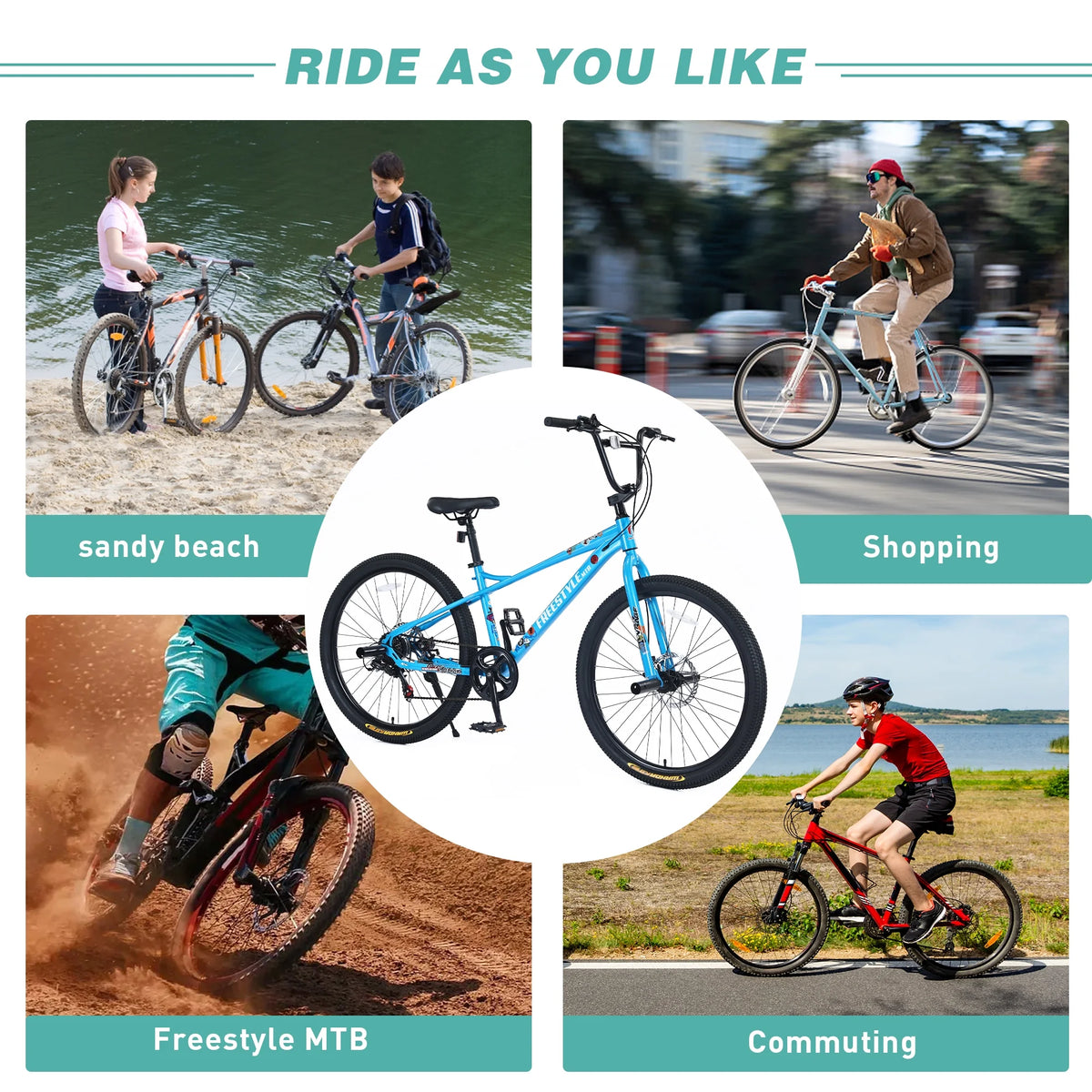 Aukfa 26" Freestyle BMX Bikes,Kids Mountain Bike for Boys Girls,Shimano 7 Speed,Double Disc Brakes,Blue