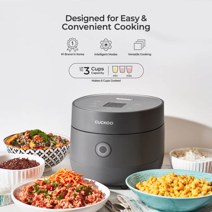 CUCKOO Rice Cooker 6 Cups Cooked, Warmer, Nonstick Pot and Fuzzy Logic Tech in Gray (CR-0375FG)