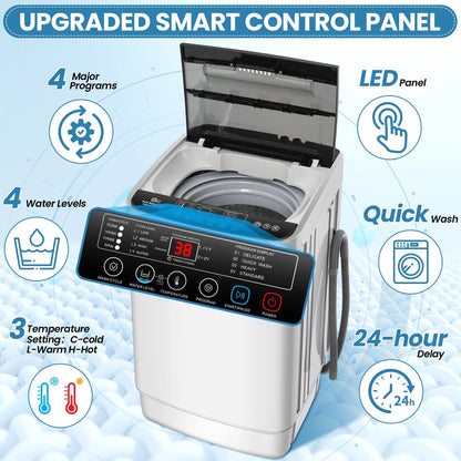 Veeboto 20lbs Fully Automatic Washing Machine, Washer Machine with 10 Wash Programs/8 Water Levels, Portable Washing Machine with LED Display & 1 Adjustable feet, White