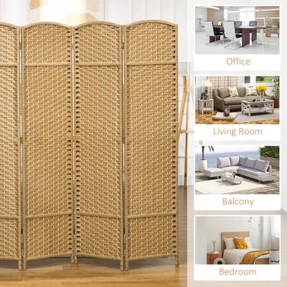 HOMCOM 4 Panel Room Divider Freestanding Folding Privacy Screen Nature Wood