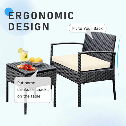 Tappio Outdoor Furniture 3 Piece Patio Bistro Furniture Set, Rattan Conversation Chairs Set with Side Table and Cushions, Patio Furniture Sets for Balcony Garden Porch, Red