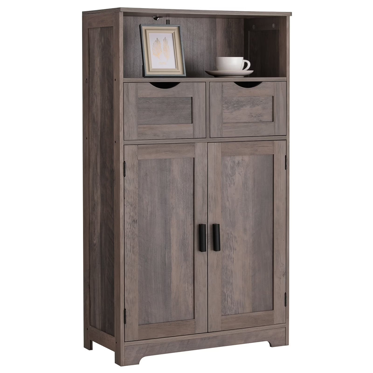 FANGSUM Rattan Storage Cabinet with 2 Drawers & 2 Shelves, Floor Cabinet for Living Room