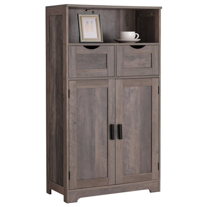 FANGSUM Rattan Storage Cabinet with 2 Drawers & 2 Shelves, Floor Cabinet for Living Room