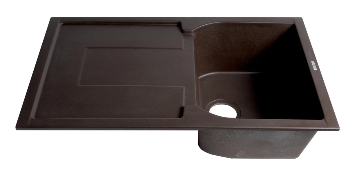 ALFI brand AB1620DI-BLA Black 34" Single Bowl Granite Composite Kitchen Sink with Drainboard