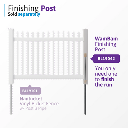 4ft H x 6ft W (1 Panel + 1 Post) No Dig WamBam Nantucket Fence Kit, White Vinyl Picket Fence Panel, Easy DIY Installation Fence Panel Kit, Durable Outdoor Fence for Yard or Garden, BL19101