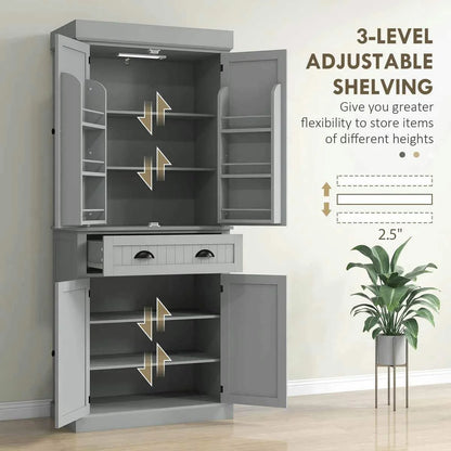 Spaco 17-Tier Kitchen Small Pantry Cabinet with 2 Doors and 6 Adjustable Shelves, Cabinet Pantry, Freestanding 5-Tier Shelving Pantries for Kitchen Storage, Gray