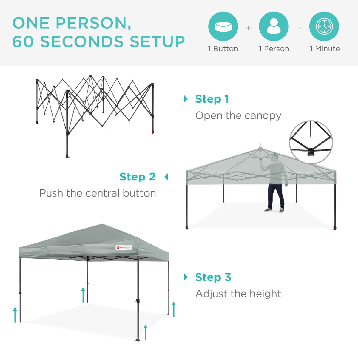Best Choice Products 12x12ft Easy Setup Pop Up Canopy w/ 1-Button Setup, Wheeled Case, 4 Weight Bags - Navy Blue