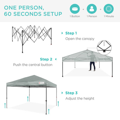 Best Choice Products 12x12ft Easy Setup Pop Up Canopy w/ 1-Button Setup, Wheeled Case, 4 Weight Bags - Navy Blue