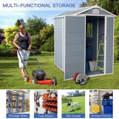 Seizeen Shed and Outdoor Storage, 41 Cu.Ft Small Outdoor Resin Shed with 3 Doors & Floor, 306GAL Deck Box Waterproof Plastic Tool Storage Shed for Cushion Lawn Mower Garbage Cans