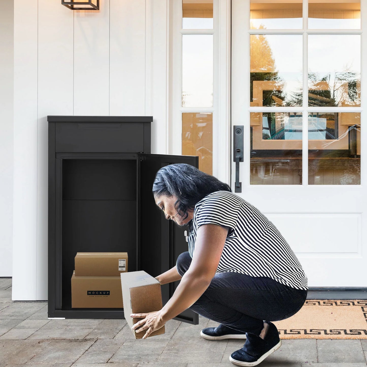 AECOJOY Package Delivery Boxes for Outside Parcel Drop Box Outdoor Storage Box Wall Mounted Express Mail Package Delivery Box 17" x 16" x 38.3" Black