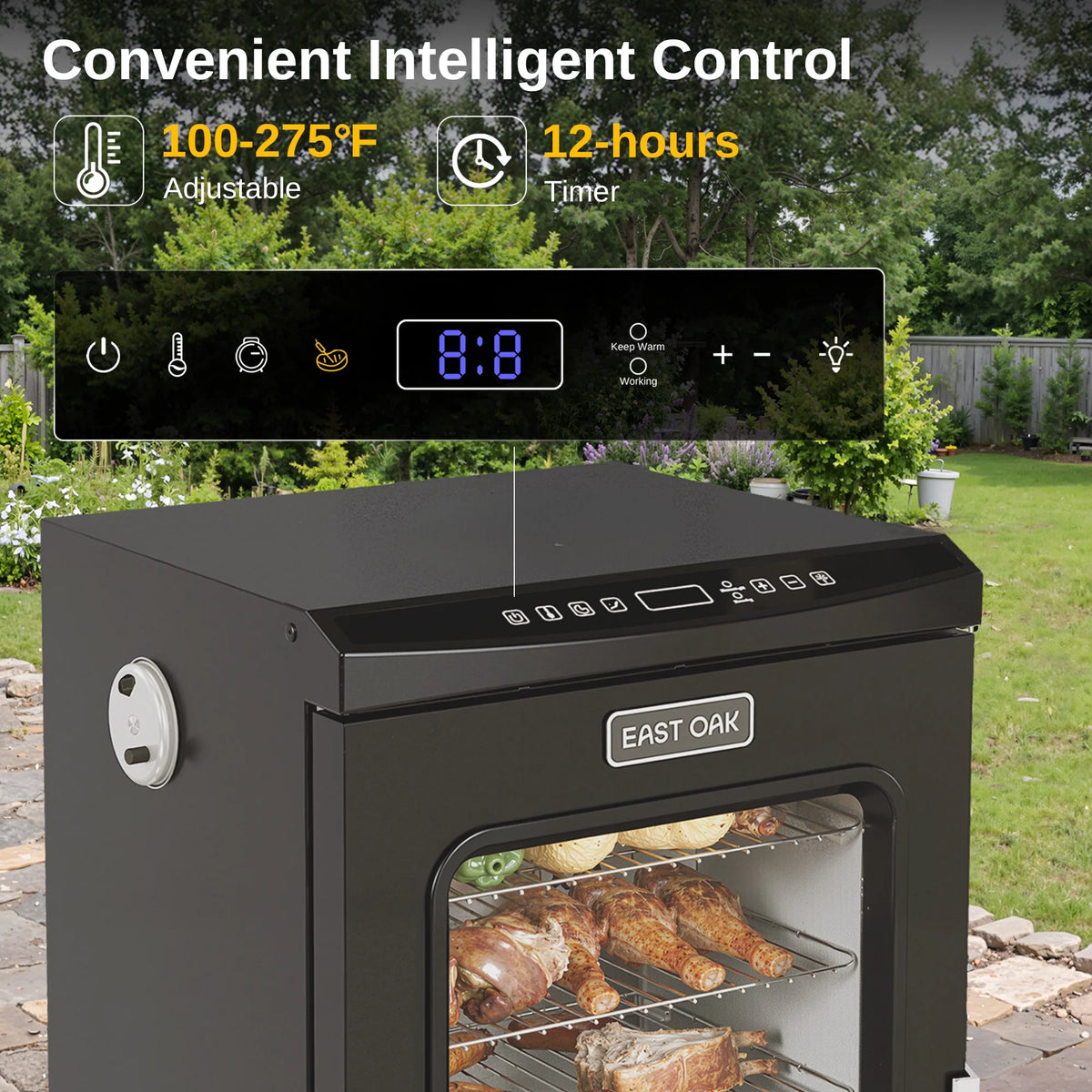EAST OAK Updated 30" 725 Sq inches Electric Smoker Portable with Glass Door Black