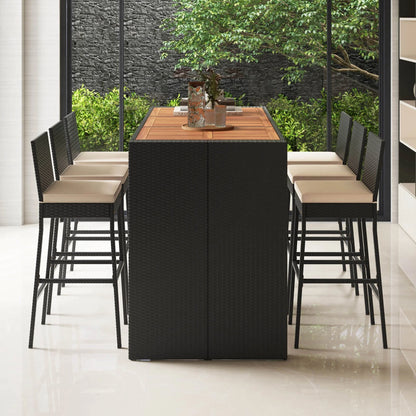 Costway 7 Pieces Patio Bar Set with Acacia Wood Tabletop & Removable Cushions Outdoor