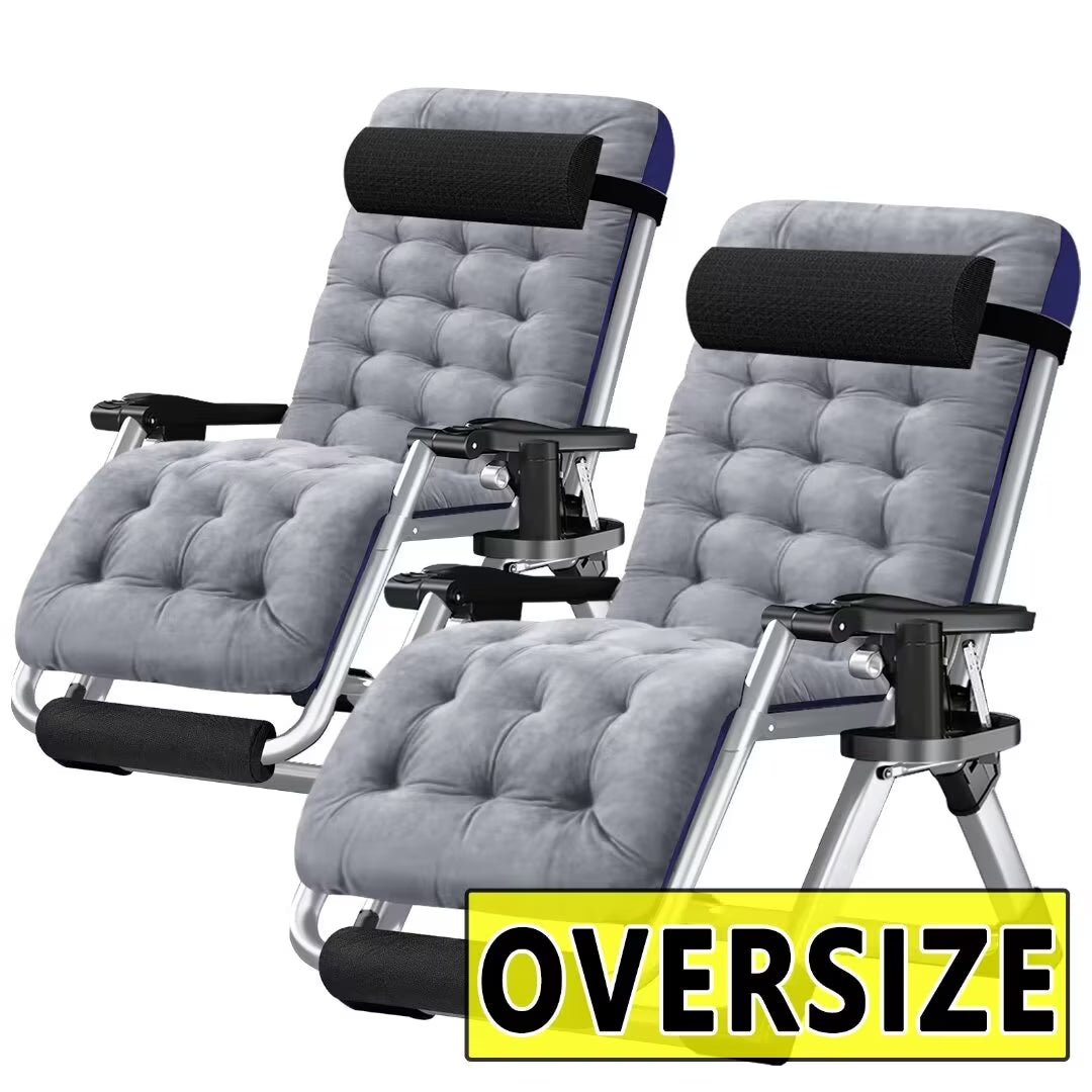 NAIZEA 2 Pack Zero Gravity Chair, Foldable Portable Lawn Recliner with Cushion, Headrest, Cup Holder, Black