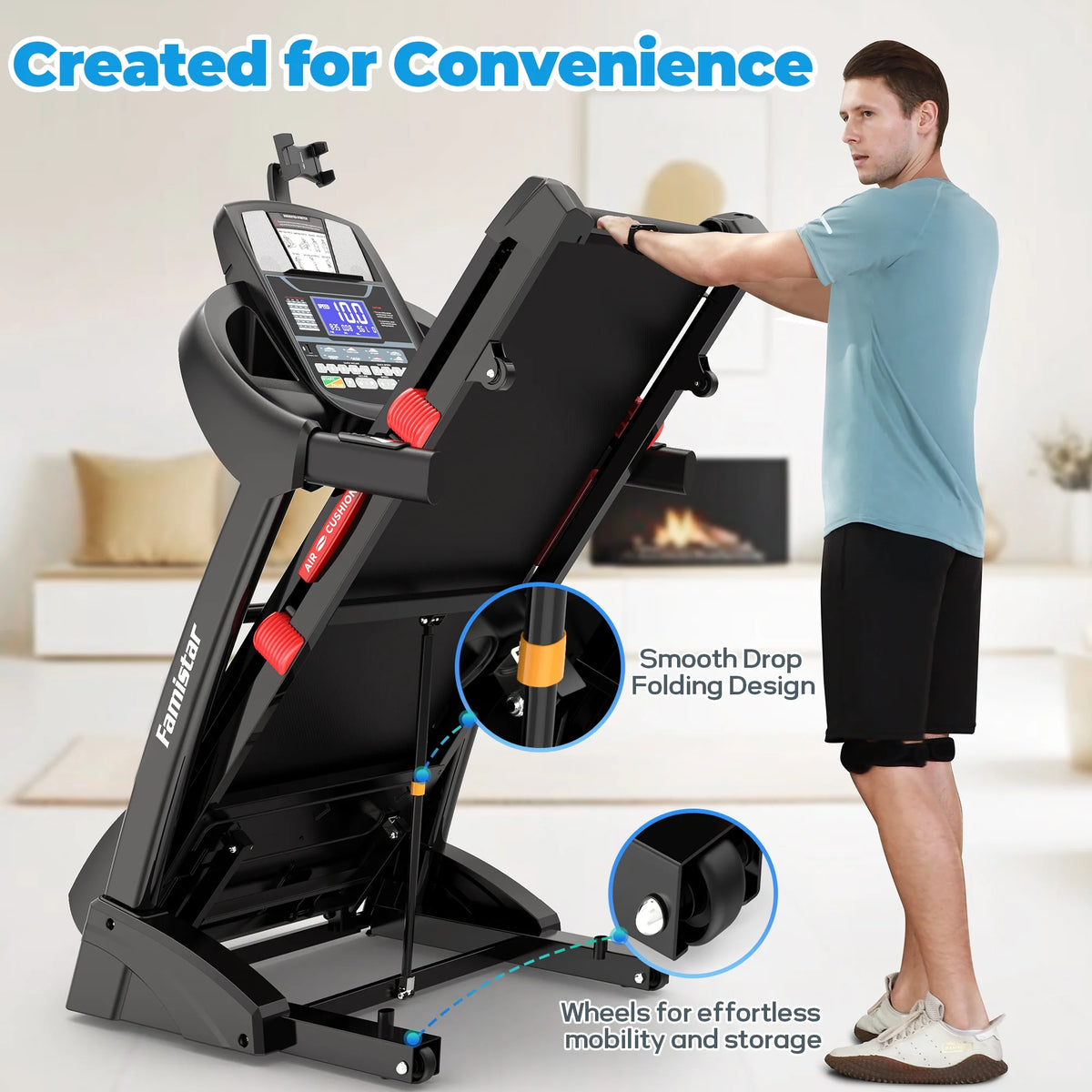 Treadmill 300 LB Capacity for Home with Incline, Folding Electric Running Walking Treadmill, Portable Treadmill for Home Use, 7.5 MPH, Smart Apps, 64+7 Programs, Bluetooth Speakers