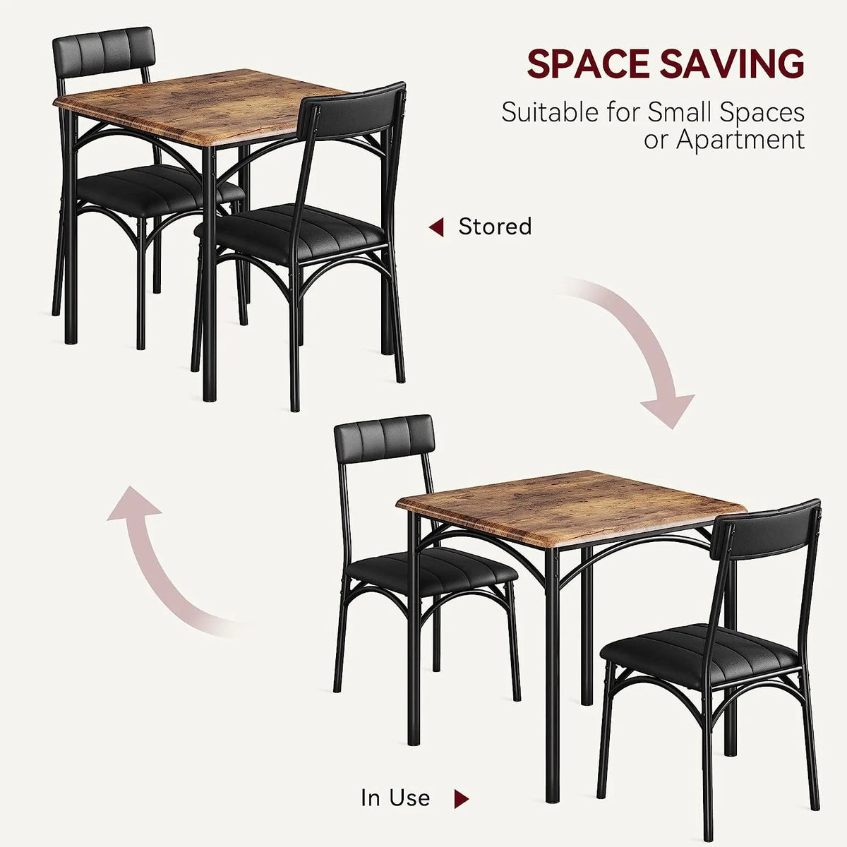 Dining Table Set for 2, Kitchen Table and Chairs for 2 with Upholstered Chairs, 3 Piece Dining Room Table Set, Square Kitchen Table Set for Small Space, Apartment, Studio
