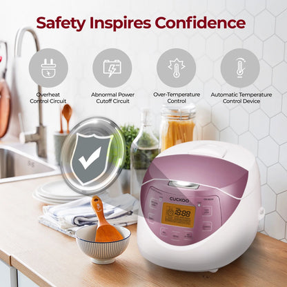 CUCKOO Rice Cooker 12 Cups Cooked Warmer with Nonstick Pot 7 Menu Options and Micom Fuzzy Logic Tech in White/Pink (CR-0631F)
