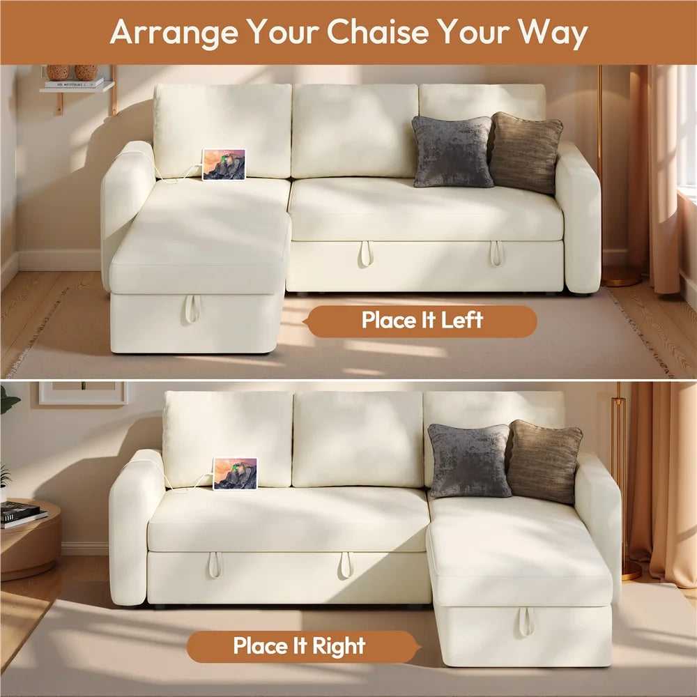 Alden Design Reversible Sectional Sofa with USB & Type-C Ports for Livingroom, Light Gray