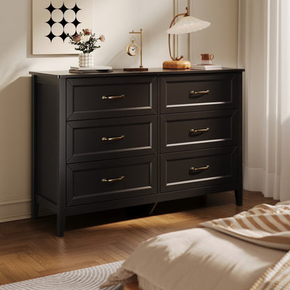 White Dresser, Lofka 6 Drawer Dresser for Bedroom, Chests of Drawers for Living Room, White?? Brown